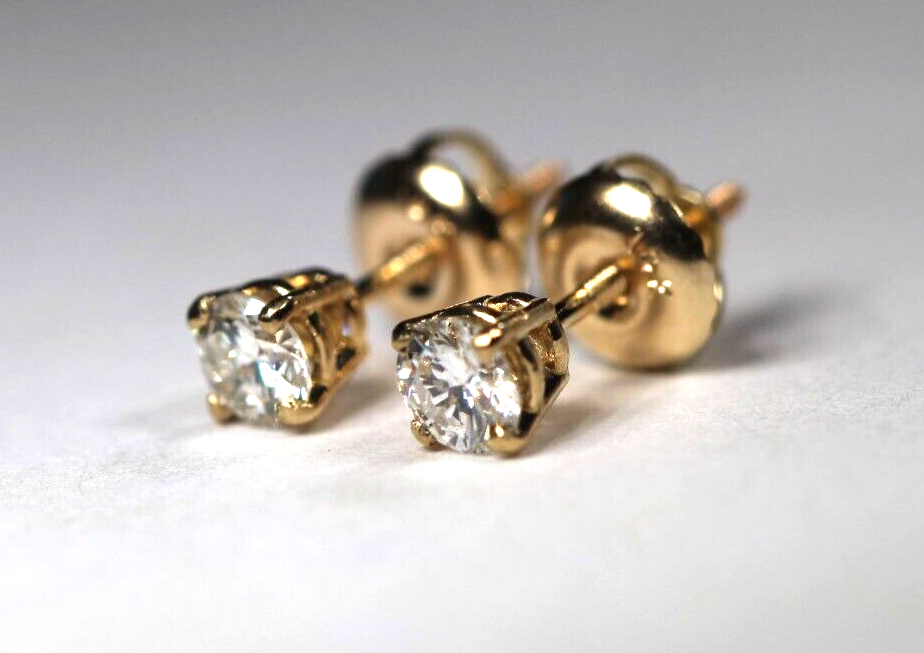 New!! Solid 14KYellow Gold .38 CT TW Natural Diamond SI-2 / J-K Stud Earrings