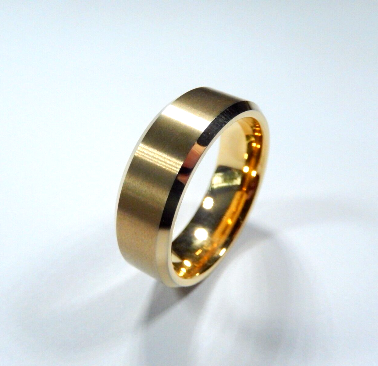 *NEW* Tungsten Gold Finish 8MM Men's / Womens Matte Beveled Wedding Band Sz 14