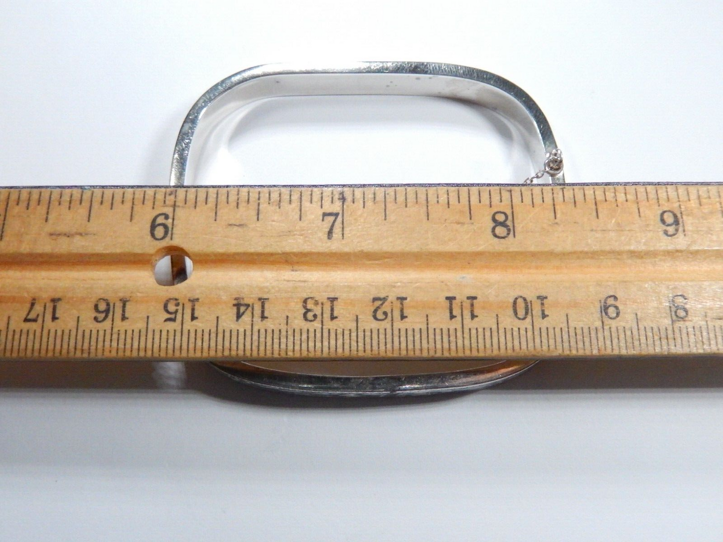 Vintage Sterling Silver Square 7mm Hinged Cuff Bangle Bracelet Etched 7 Inch