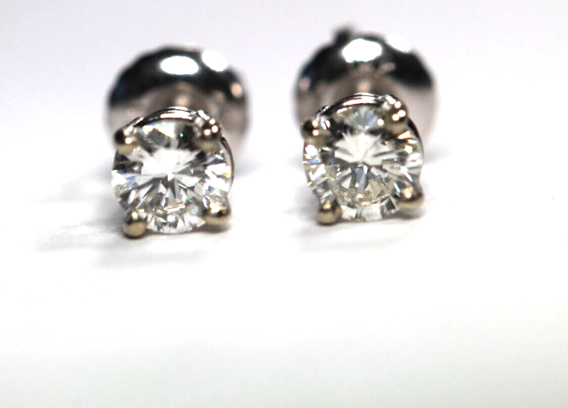 New! 14K White Gold .43 CT TW Natural Diamond  I-2 / H-I Screwback Stud Earrings