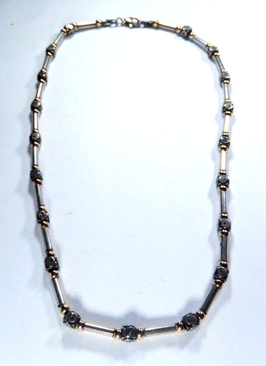 *VINTAGE" Sterling Silver/Gold Vermeil 925 Ball Bead Necklace Chain 17"