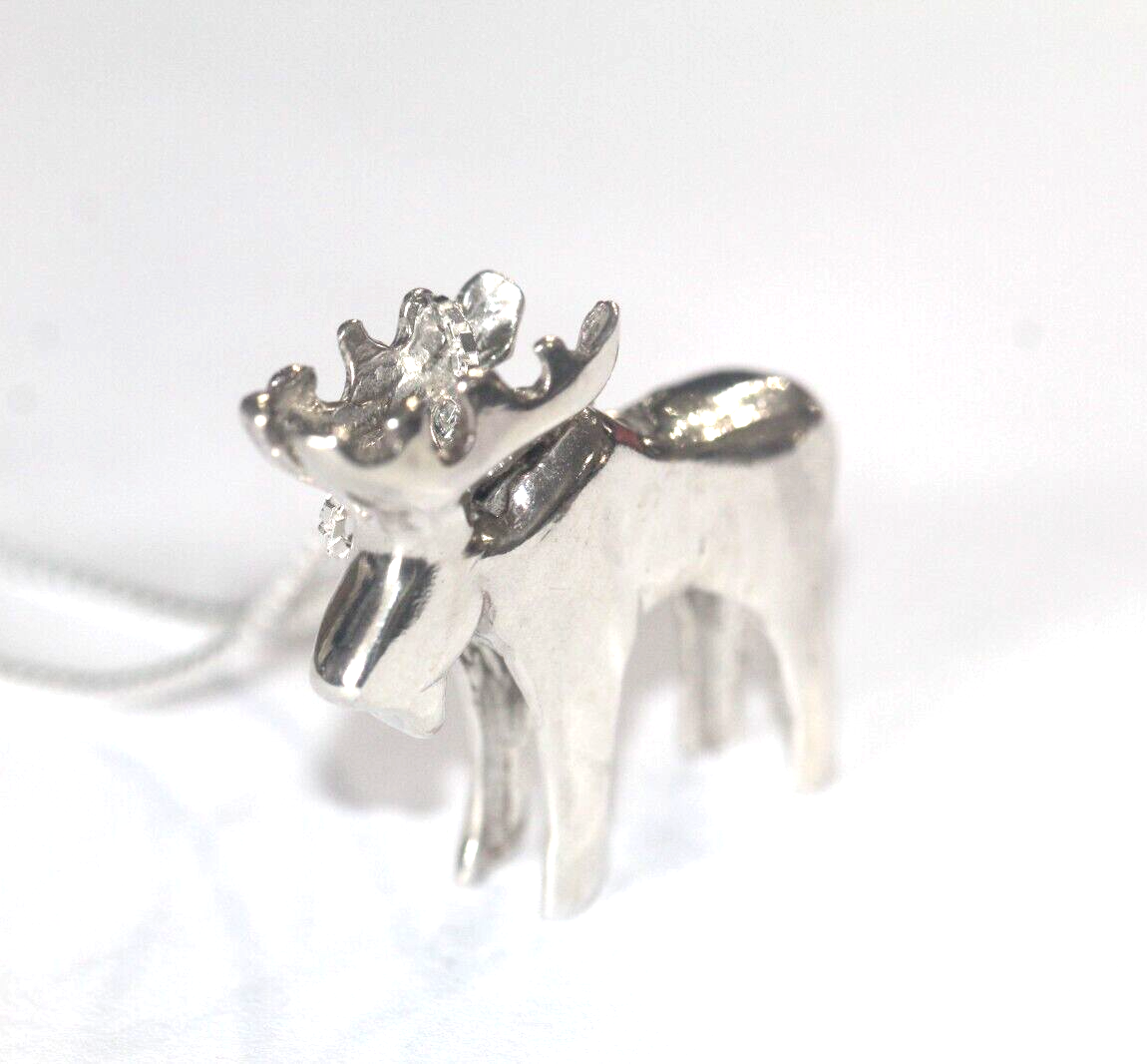 *VINTAGE*  SIGNED "GS" 3D Sterling Silver Moose Pendant w/18” Sterling Chain