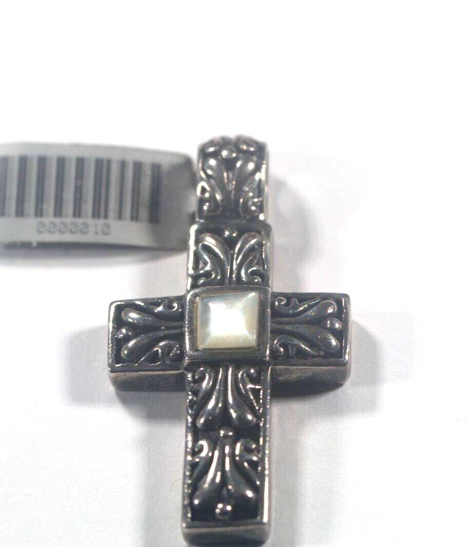 *VINTAGE* .925 LARGE SILVER MOTHER OF PEARL CROSS PENDANT