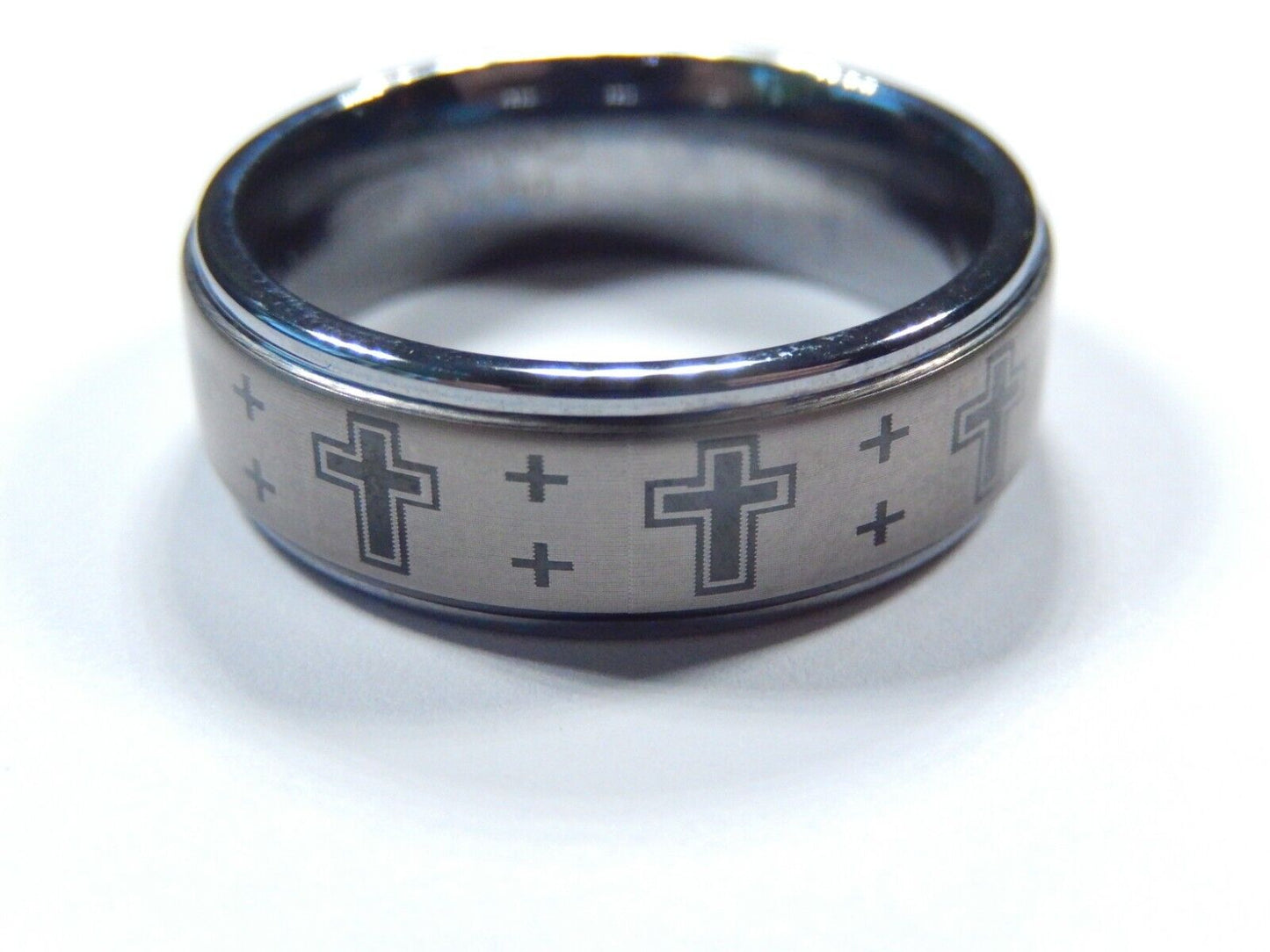 *NEW* Tungsten Carbide 8MM Gray Comfort Fit Cross Design Wedding Band Sz 11