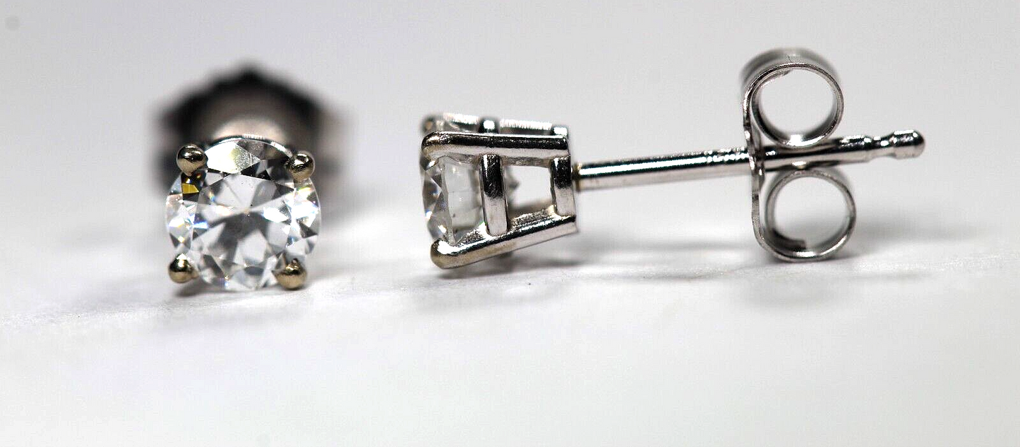 New!! Solid 14K White Gold .46 CT TW Natural Diamond  I-1 / G-H Stud Earrings