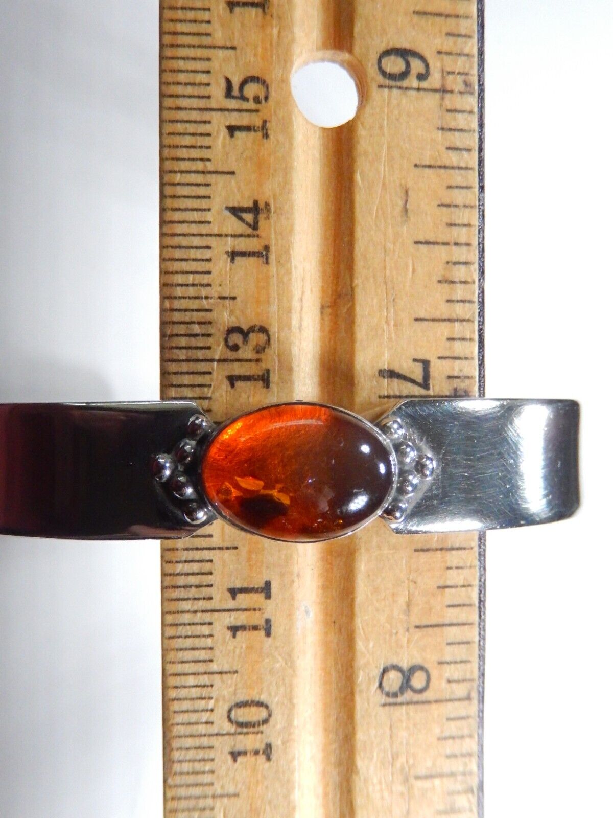NAVAJO G. YAZZIE AMBER STERLING SILVER THICK CUFF BRACELET 11mm WIDE 33.8 grams