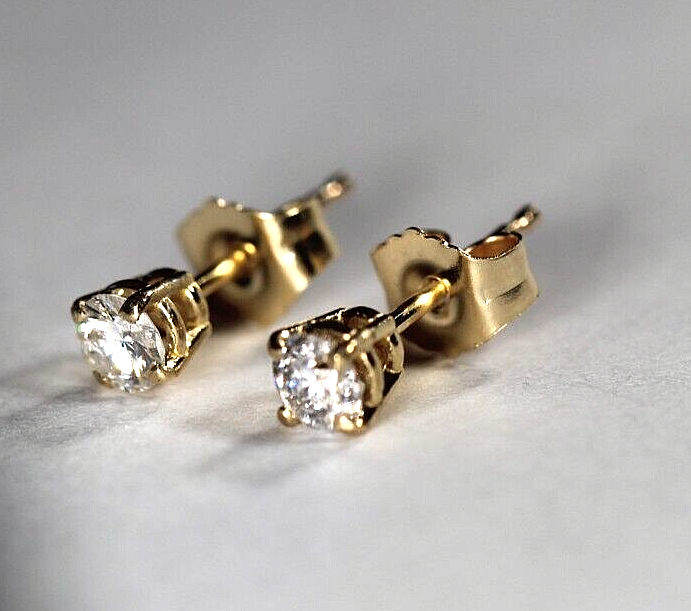 New!! Solid 14KYellow Gold .29 CT TW Natural Diamond I-2 /J-K  Stud Earrings