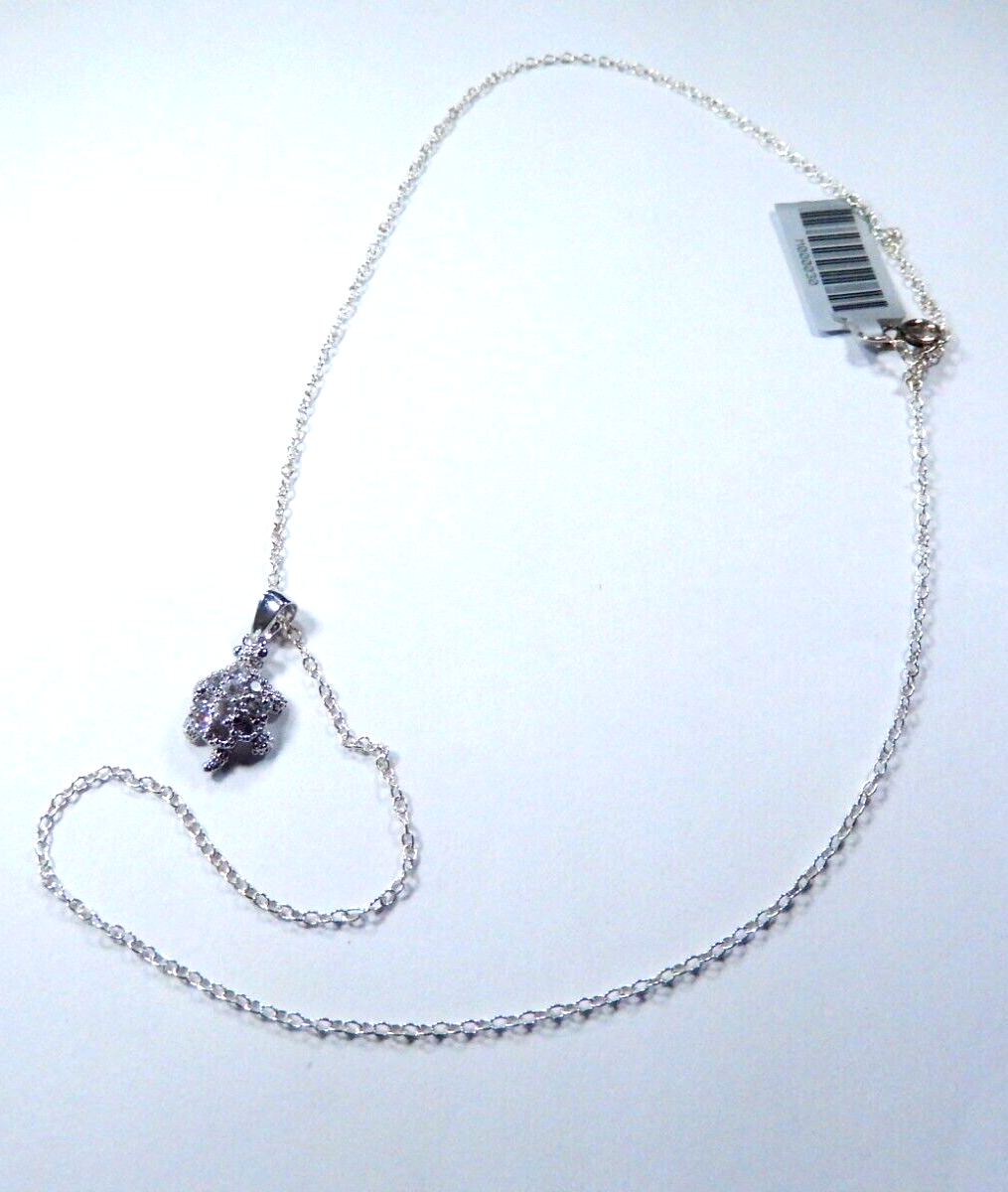 Sterling Silver CZ Stones Turtle Pendant with 18" Chain