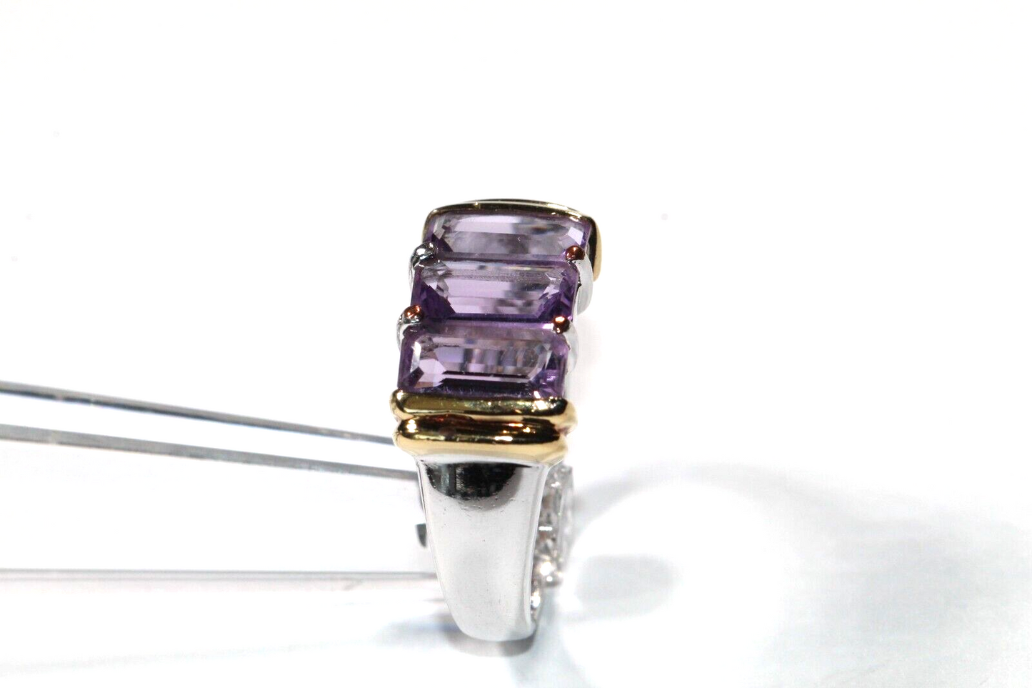 Two-Tone Sterling Silver & Gold Vermeil 6.0 CT Amethyst Ladies Ring Size 8.75