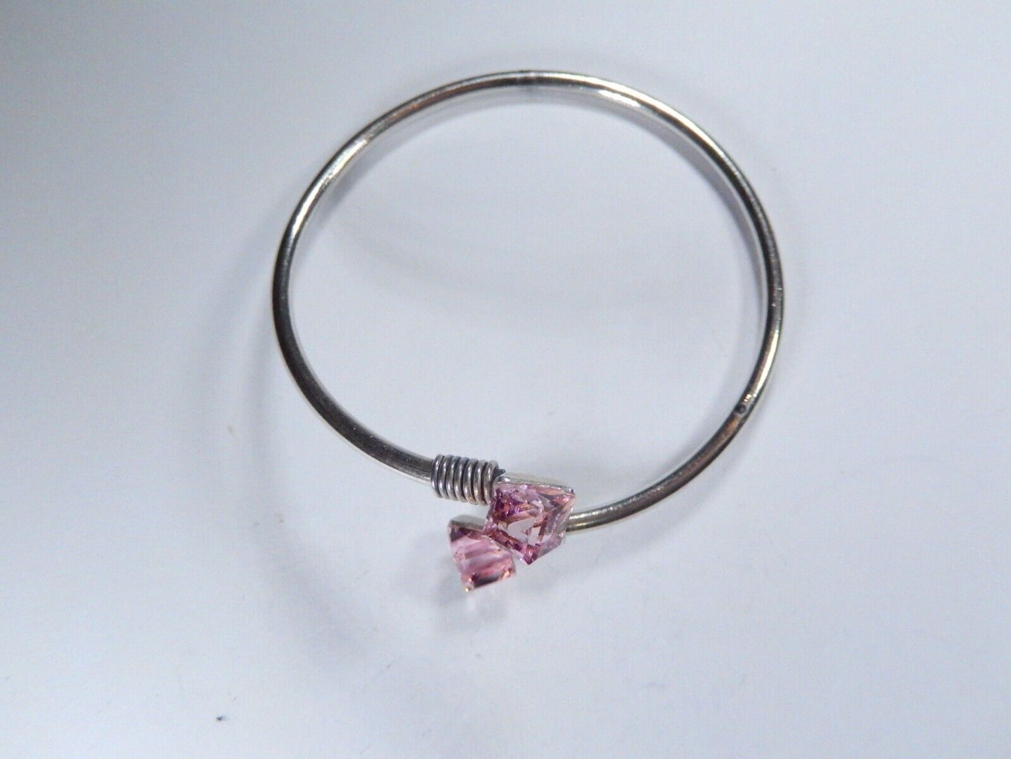 Sterling Silver Bracelet Bangle w/pink stones / Size 2-1/8" Inside Diameter