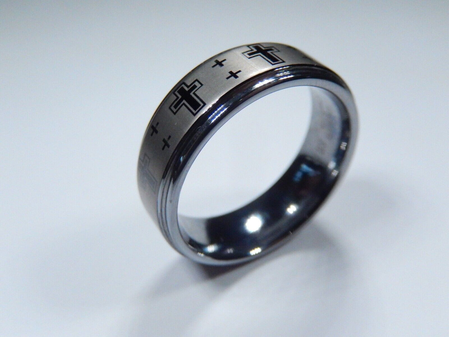 *NEW* Tungsten Carbide 8MM Gray Comfort Fit Cross Design Wedding Band Sz 15