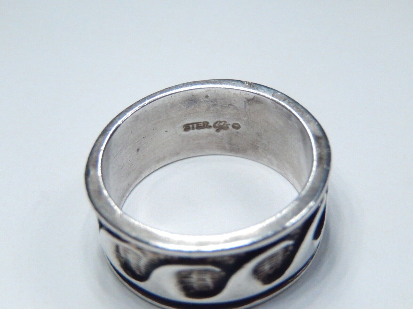 *VINTAGE* 925 Sterling Silver Southwestern 9.25mm Wide Band Ocean Wave Ring 7.5