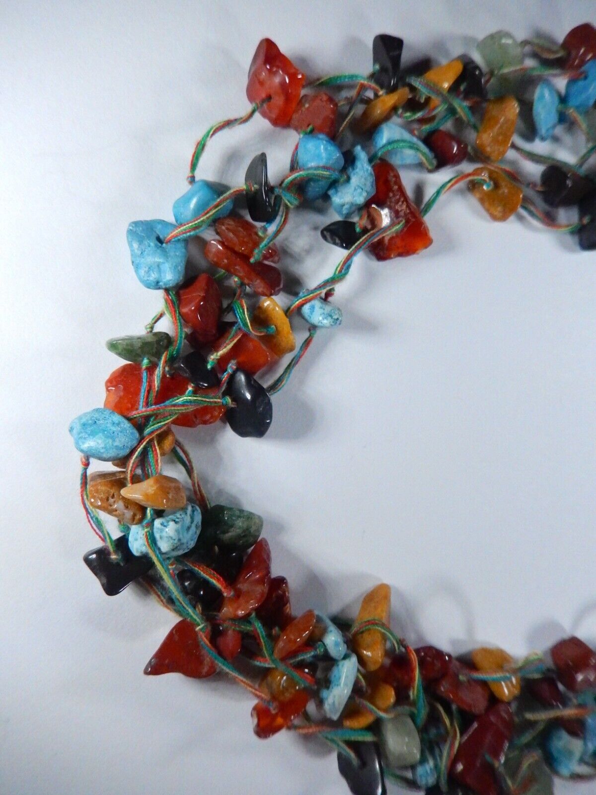 *VINTAGE* Native American Multi Gemstone Beaded Necklace 6 Strand 18" Length