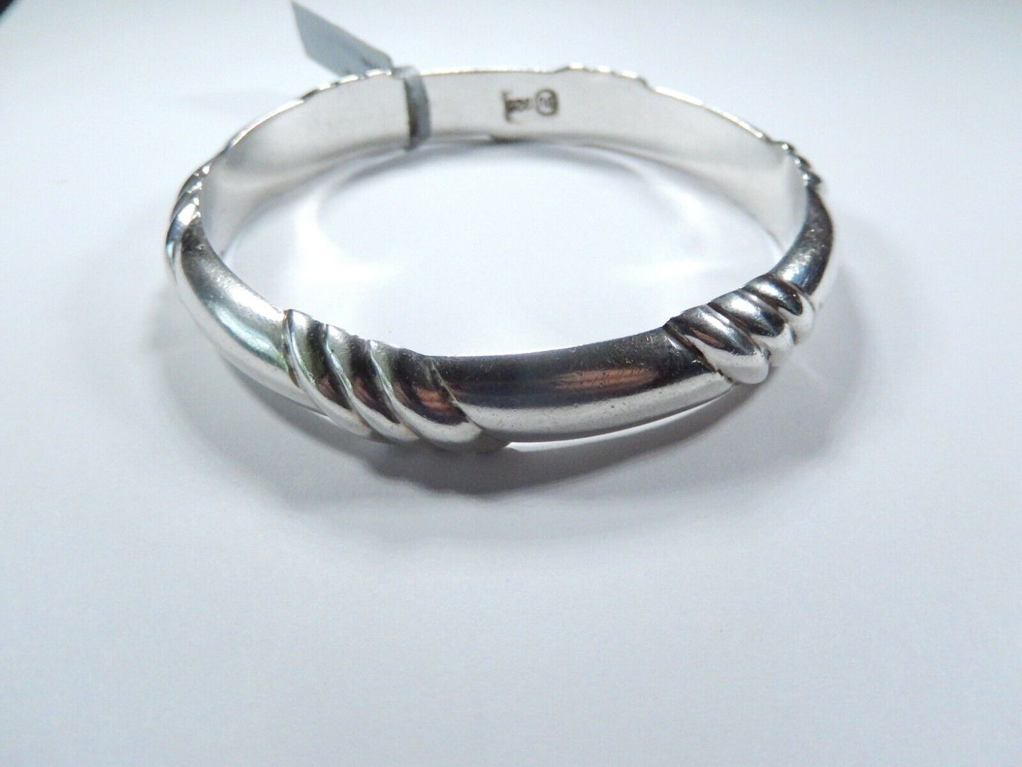 VINTAGE Signed "SU" Bangle 925 Sterling Silver Modernist Ribbed Bracelet 30.9gms
