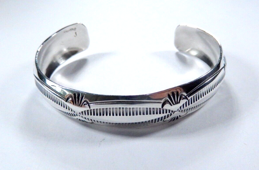 Vintage Sterling Silver Artisan Tooled Southwest Native American Cuff, J Signed