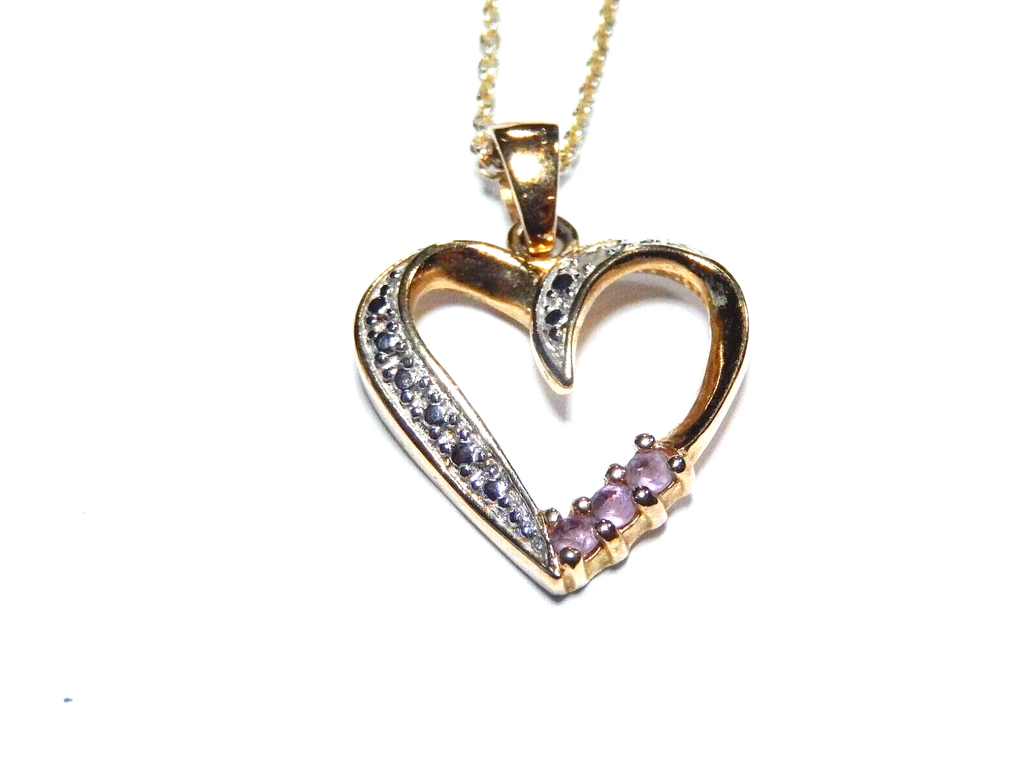 Ross Simons Amethyst Diamond Accent Heart Pendant 925 Gold on Sterling Silver