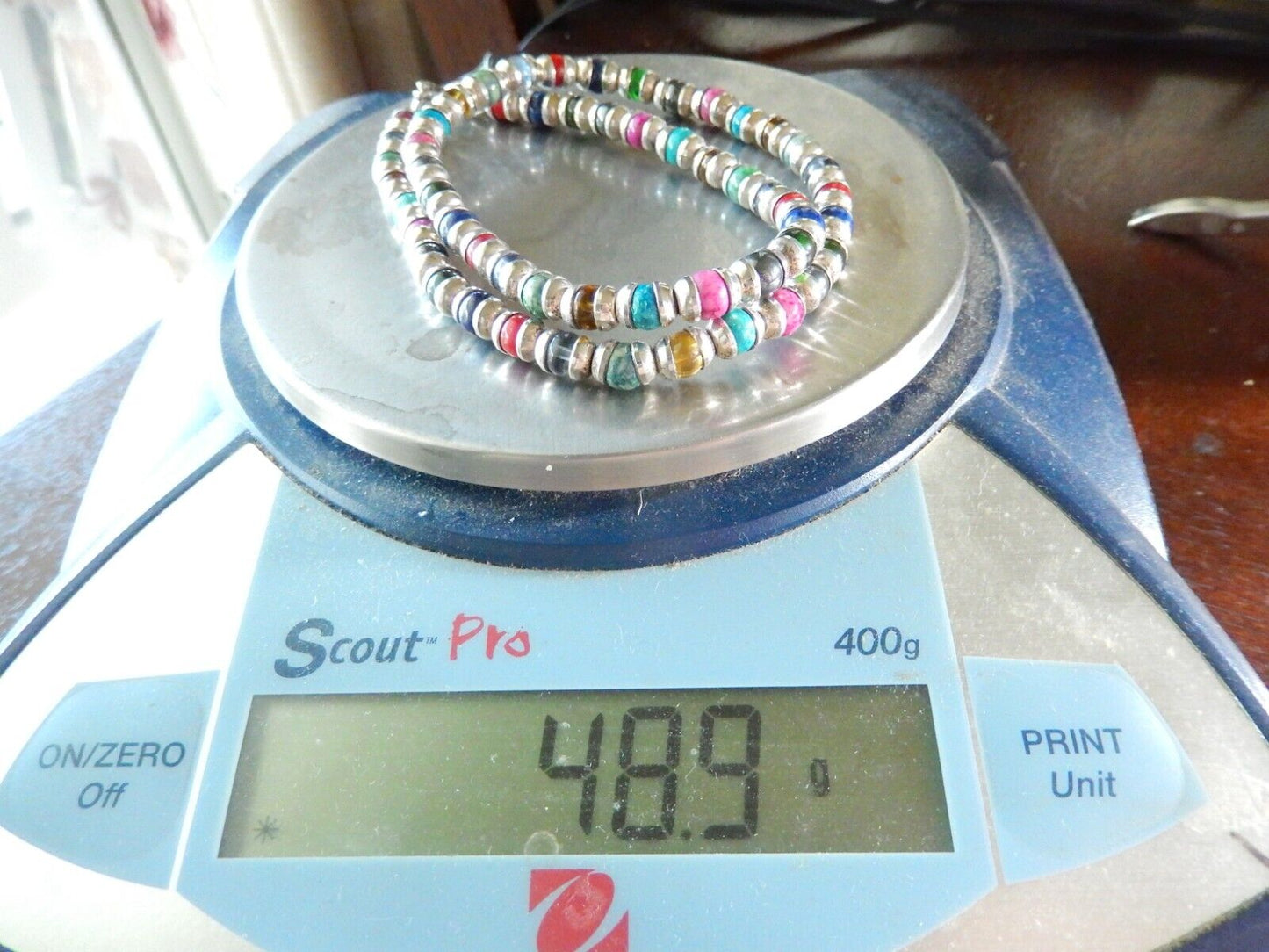 *VINTAGE* Multi Gemstone Beads w/ Sterling Bead Caps &Toggle Clasp Necklace 20"