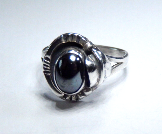 925 Sterling Silver - Vintage Black Onyx Floral Leaf Ring Size 6.5