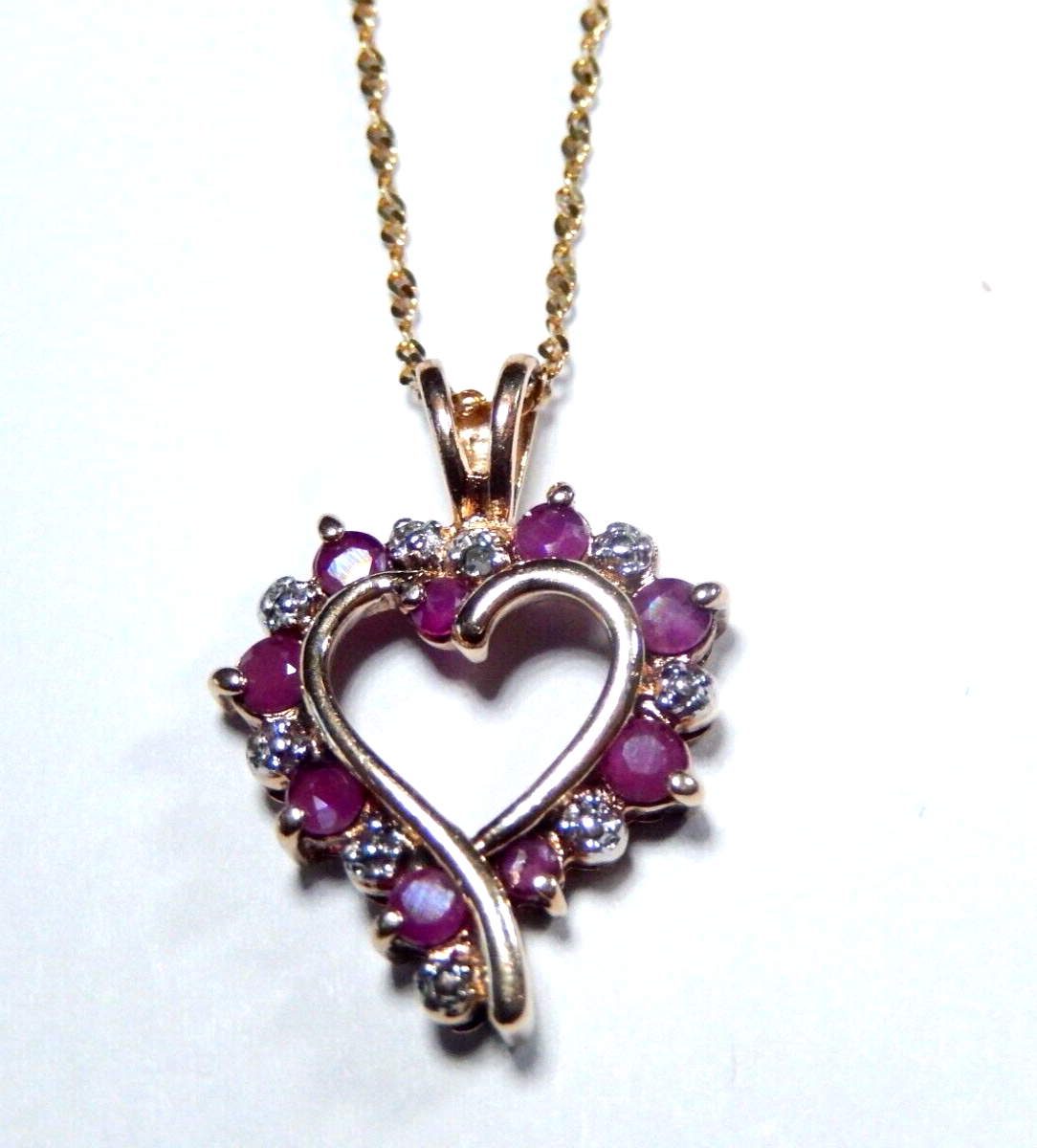 NEW Gold Vermeil 925 Rubies Diamond Heart Pendant w18 Vermeil Chain