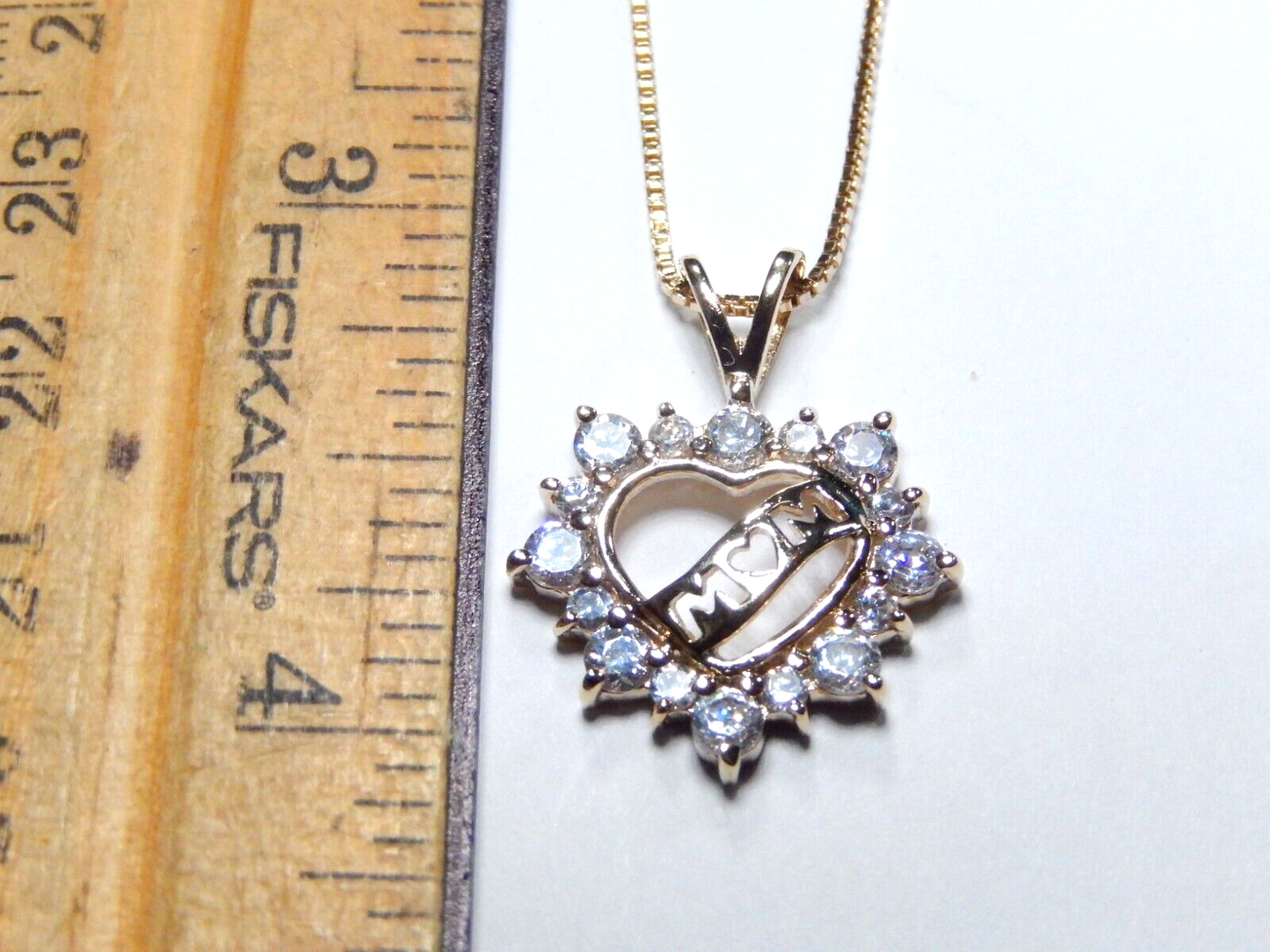 Ross Simons Gold .925 Vermeil & CZ MOM Heart Pendant & 18" Vermeil Chain
