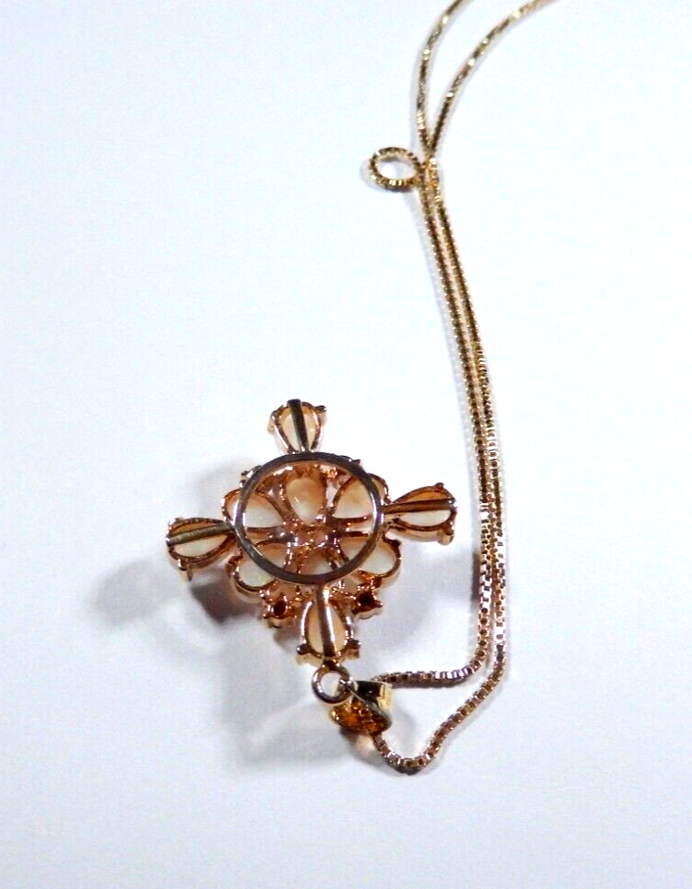 VINTAGE GOLD VERMEIL OPAL  CZ CROSS PENDANT with 18 Vermeil Chain