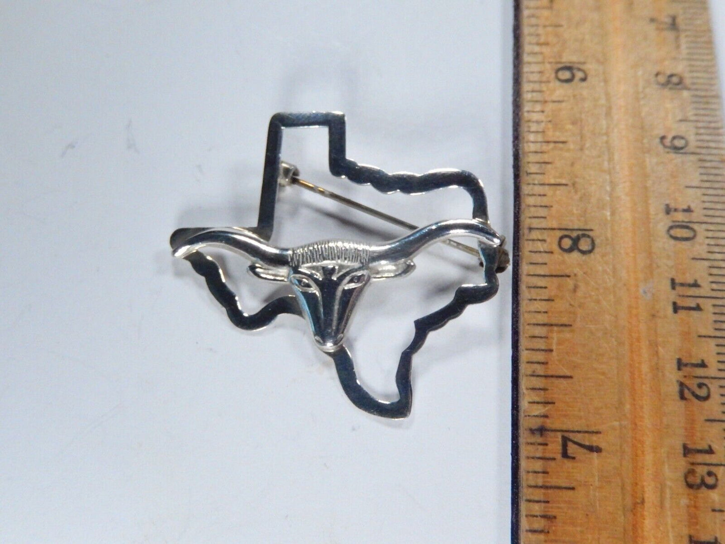 State of Texas Shaped Longhorn Cattle Women's Sterling Silver Pin Brooch