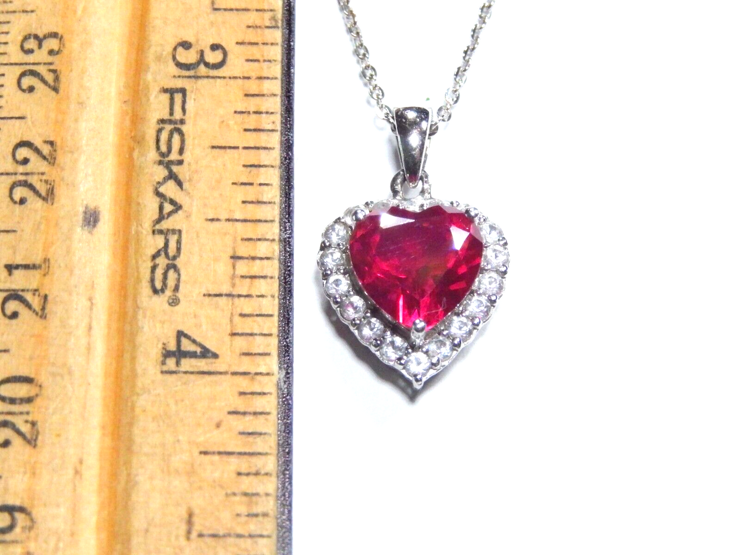 Sterling Silver 4.00ct Simulated Red Ruby Heart Shaped Gemstone Pendant Necklace