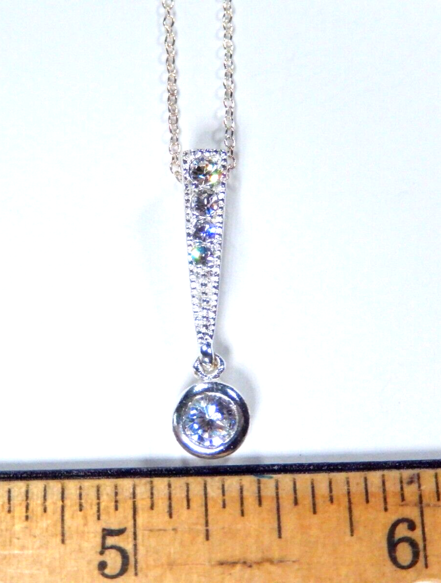 Drop Dangle CZ Pendant Necklace W/18" Sterling Chain