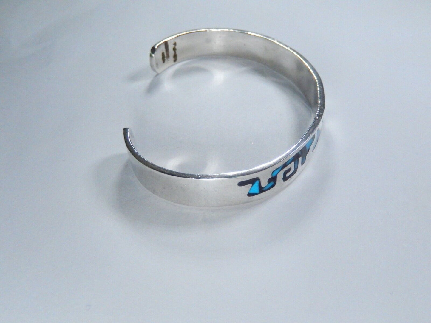 *VINTAGE* TAXCO Sterling Silver and Turquoise INLAY Cuff Bracelet 21.4 GMS