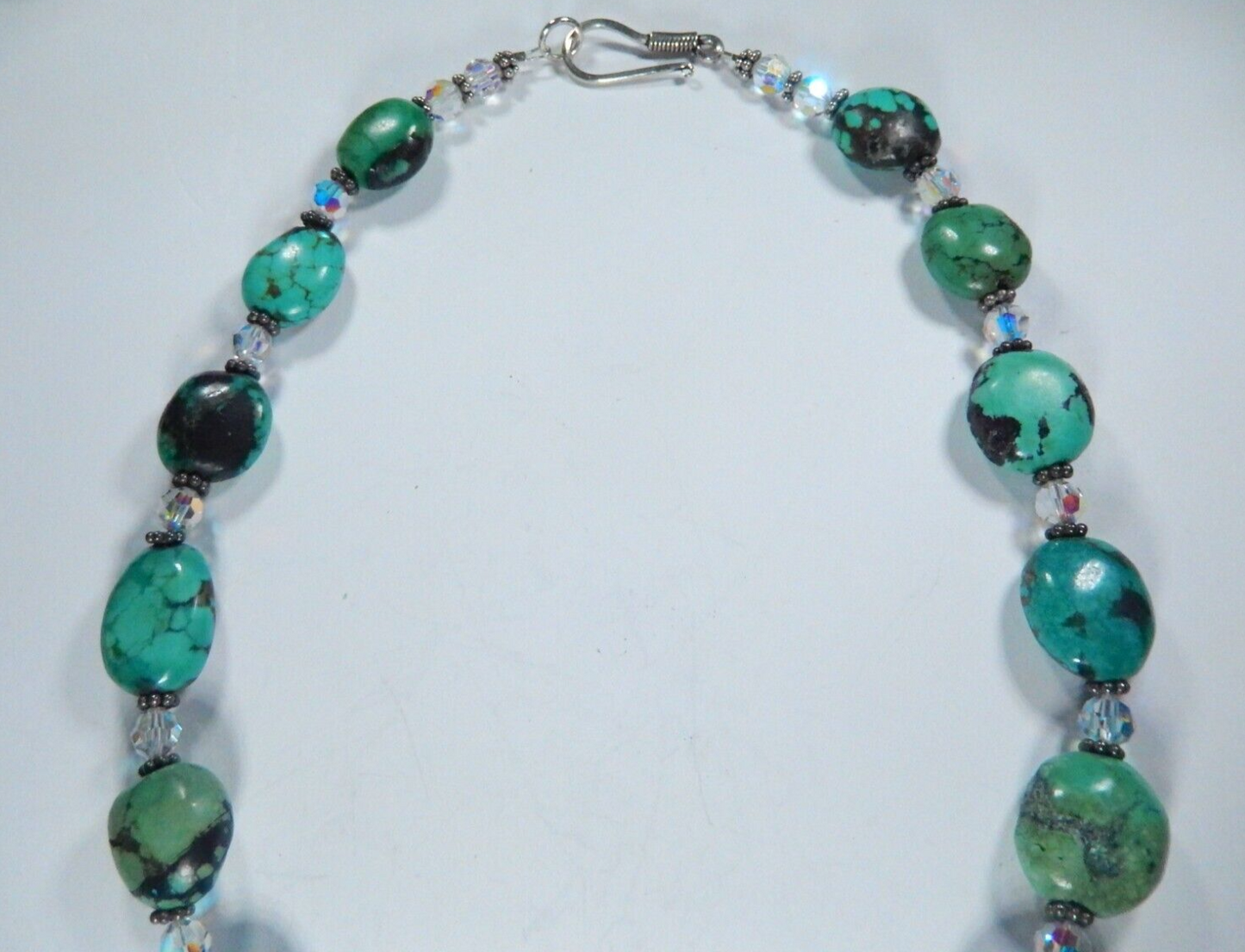 Natural Turquoise Beads With Crystal Beads Handmade Necklace 17"