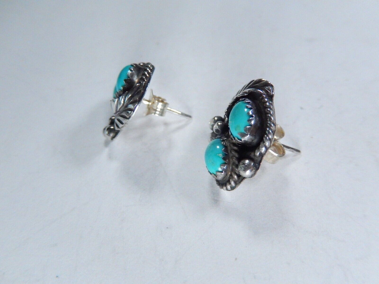 Navajo "JM" James Mason 925 Sterling Silver Turquoise Cluster Earrings