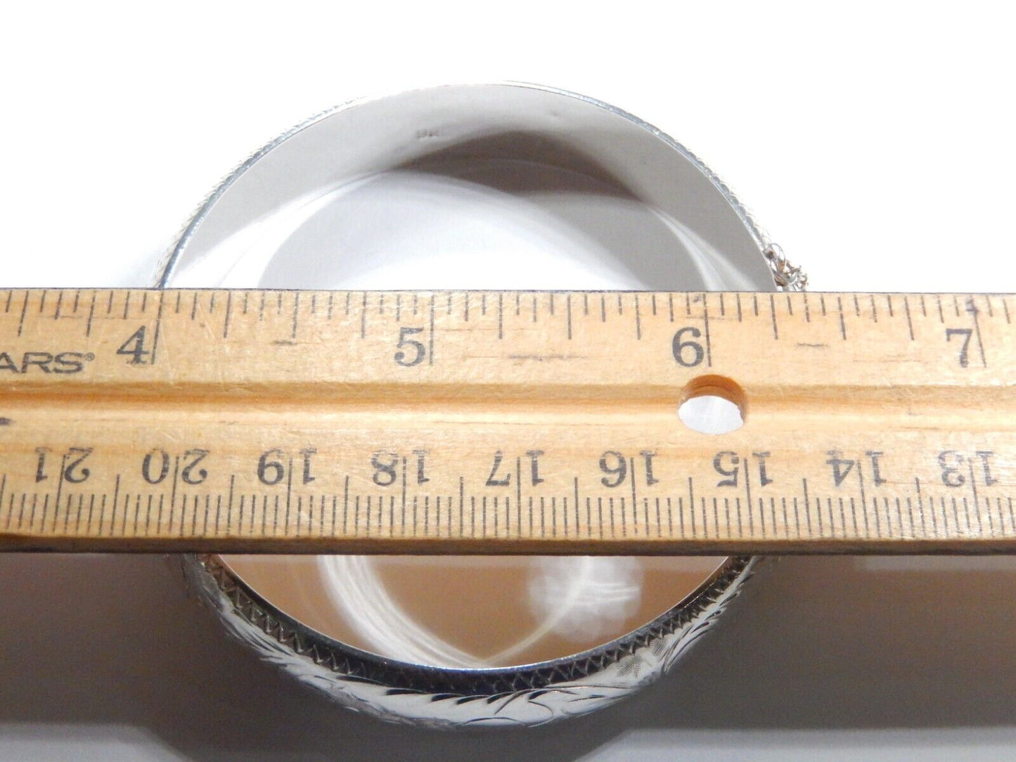 925 Sterling Silver Engraved Hinged Bangle Bracelet with Safety Chain 14 mm wide