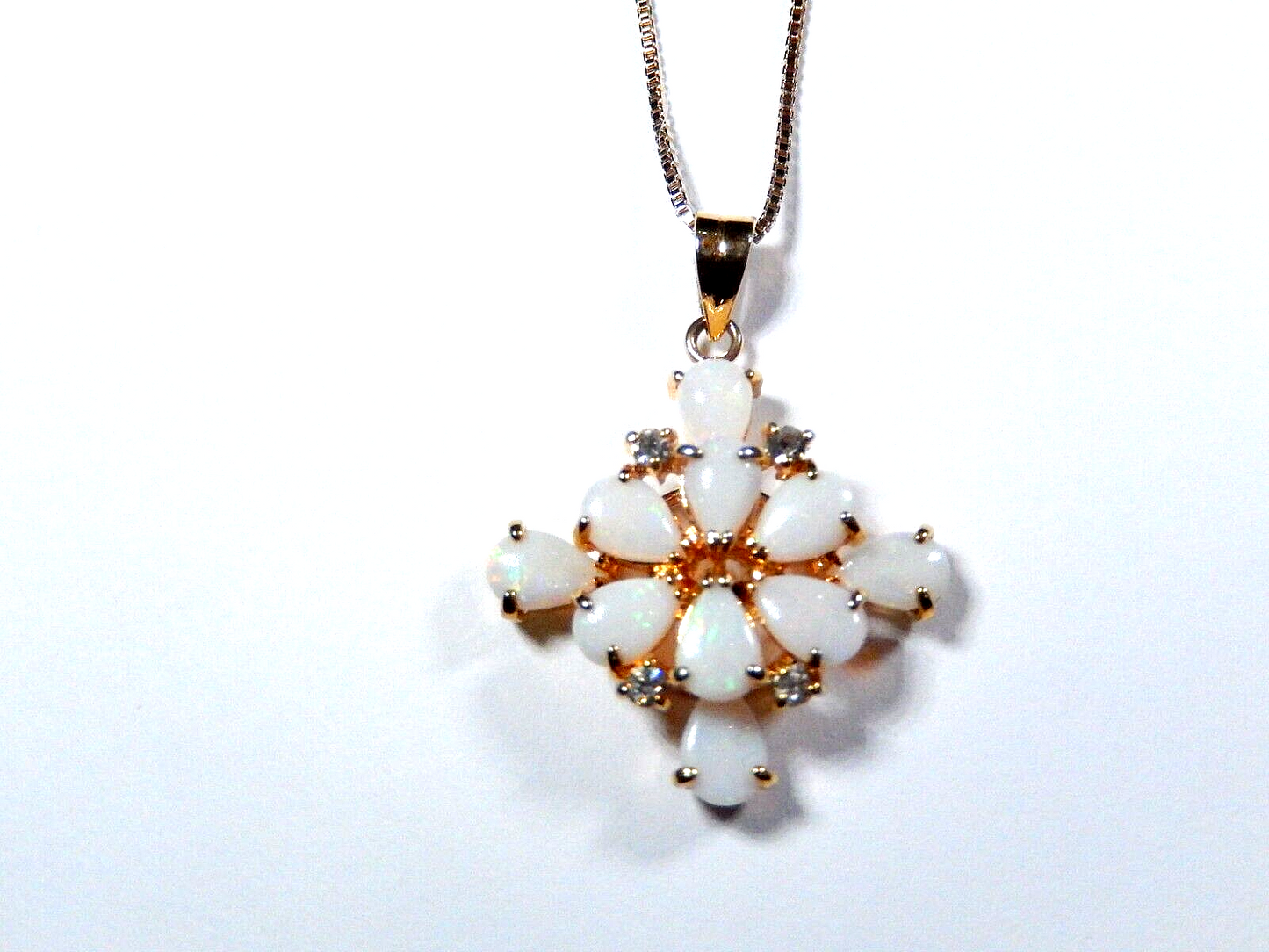 VINTAGE GOLD VERMEIL OPAL  CZ CROSS PENDANT with 18 Vermeil Chain