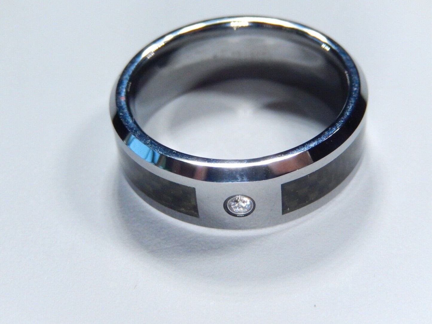 *NEW* 8mm Unisex Tungsten Carbon Fiber Comfort Fit Wedding Band CZ Ring Sz 13