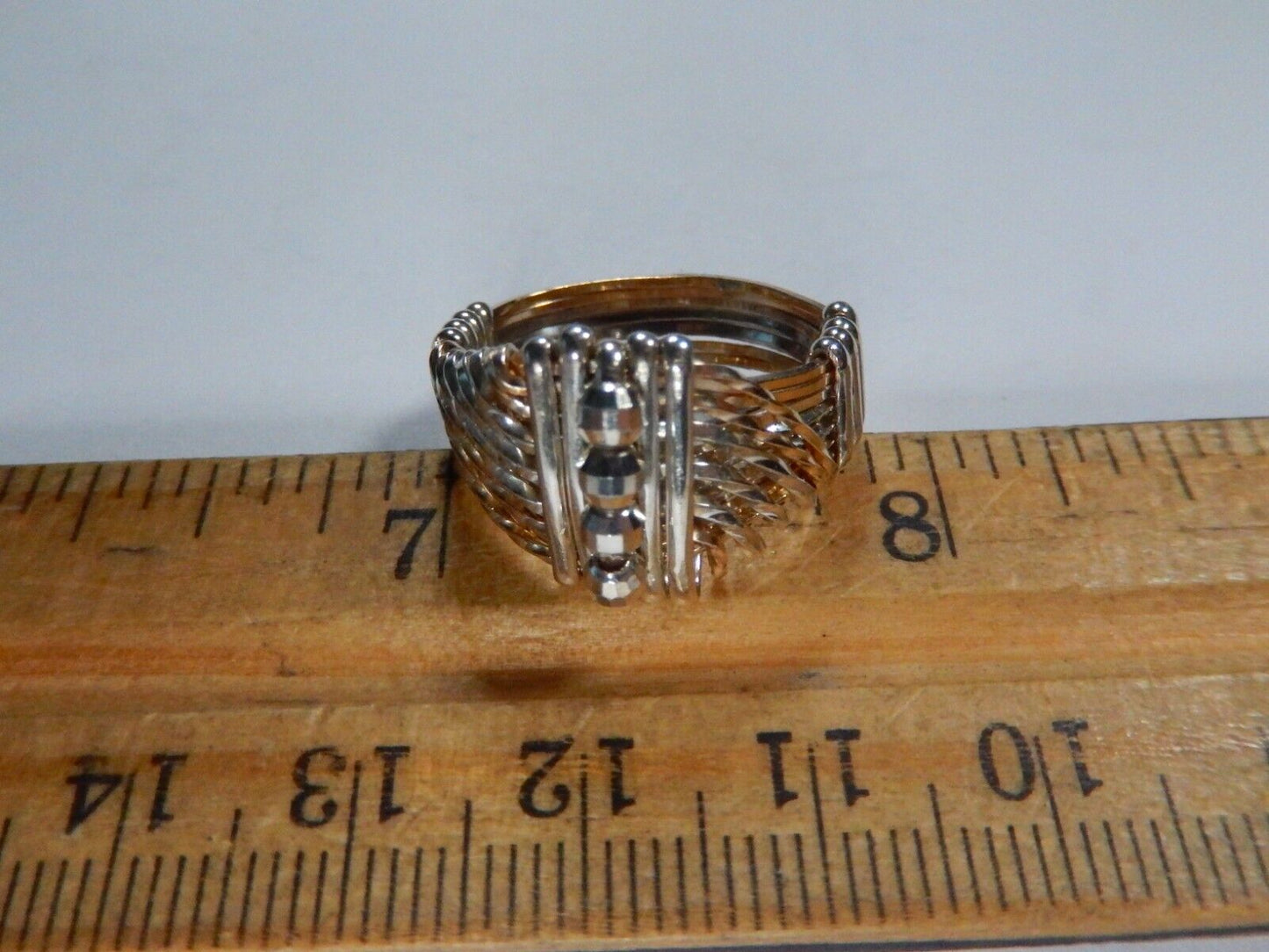 *VINTAGE* ARTISAN Sterling Silver & Gold Tone Wire Wrap Ring Size 6.5