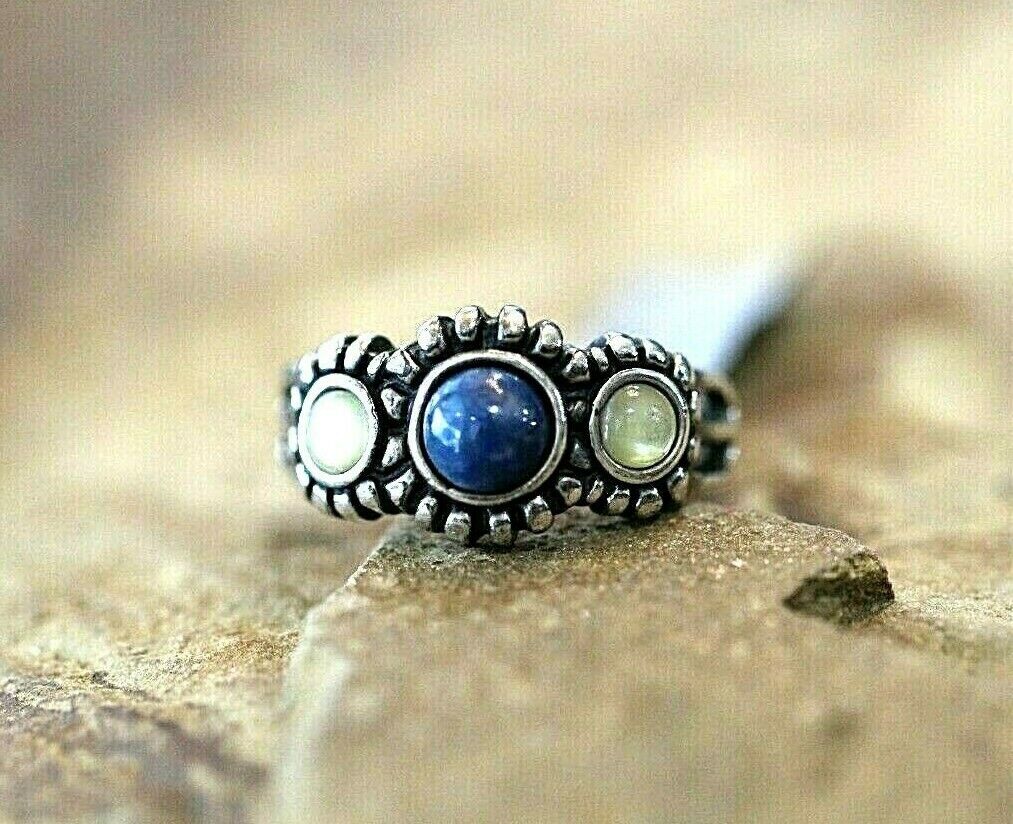 *VINTAGE*  925 STERLING SILVER LAPIS LAZULI & CITRINE BAND RING SIZE 8.75