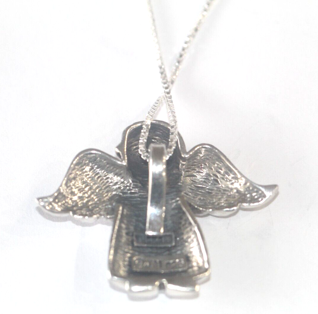 *VINTAGE* Sterling Silver Christmas Angel Pendant Signed JM Thailand w/18" Chain