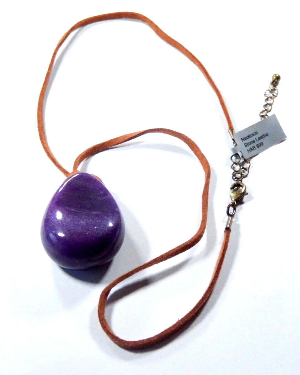 Large 1-5/8" x 1-1/8" Amethyst  Pendant On Long 22" Adjustable Leather Cord
