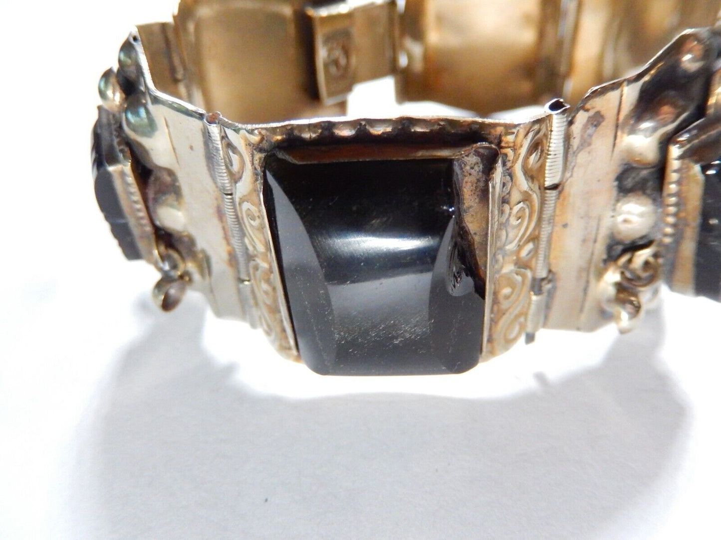 VINTAGE ONYX PANEL BRACELET HECHO EN MEXICO ABOUT 7 " LONG