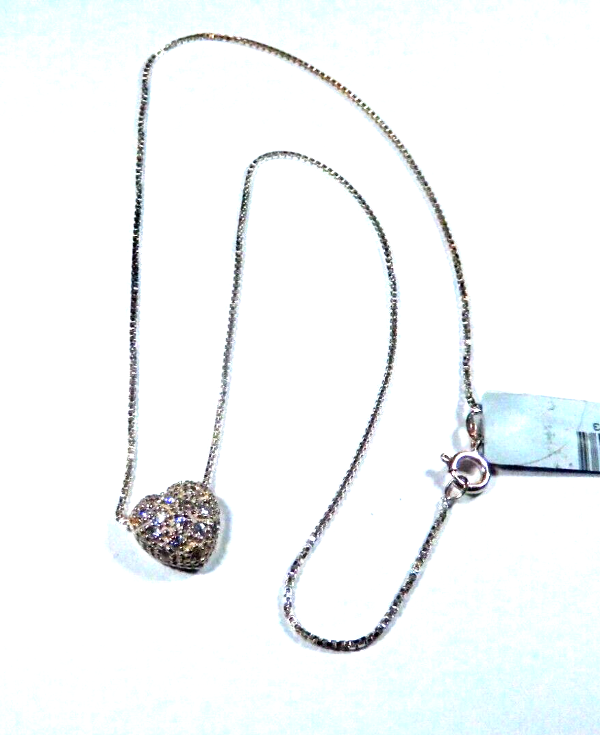 VINTAGE Avon 925 Sterling Silver Crystal Heart Pendant 18 Necklace