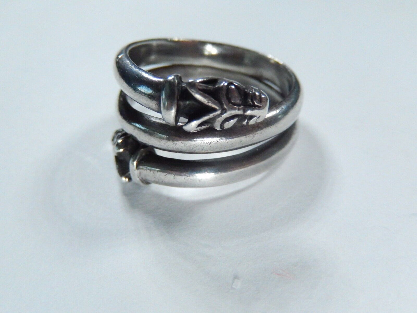 *VINTAGE* Sterling Silver Two Head Gargoyle Head Adjustable Ring Sz 10