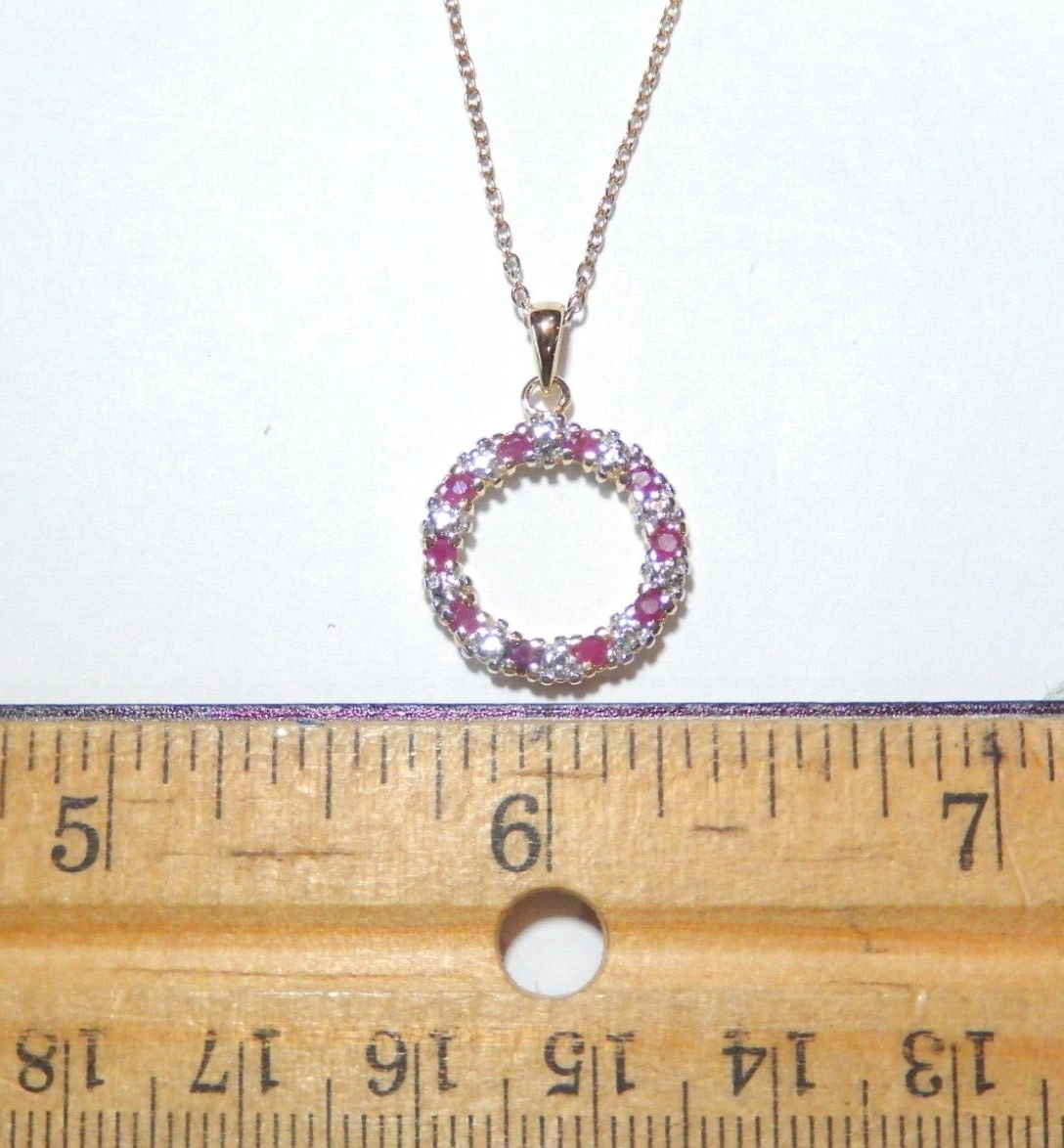 NWT GOLD VERMEIL 925 STERLING NATURAL ROUND RUBY PENDANT w18 VERMEIL CHAIN