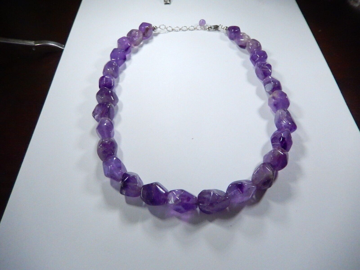 *VINTAGE*  Natural Amethyst Chunky 13 mm Beads 18" Necklace 925 Chain & Clasp