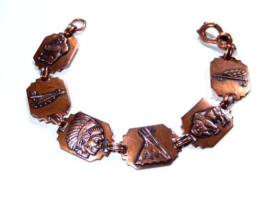 Vintage Southwest Copper Stamped Concho 6 Links Bracelet 7" Length