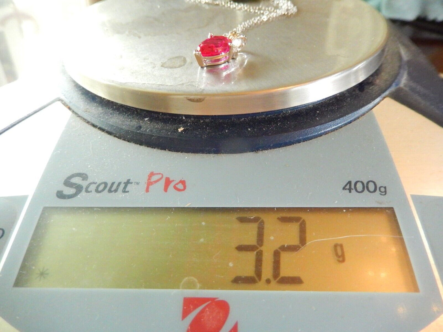 Sterling Silver 3.00 CT Pear Shaped Lab Red Ruby & CZ Pendant w/18" Ster. Chain