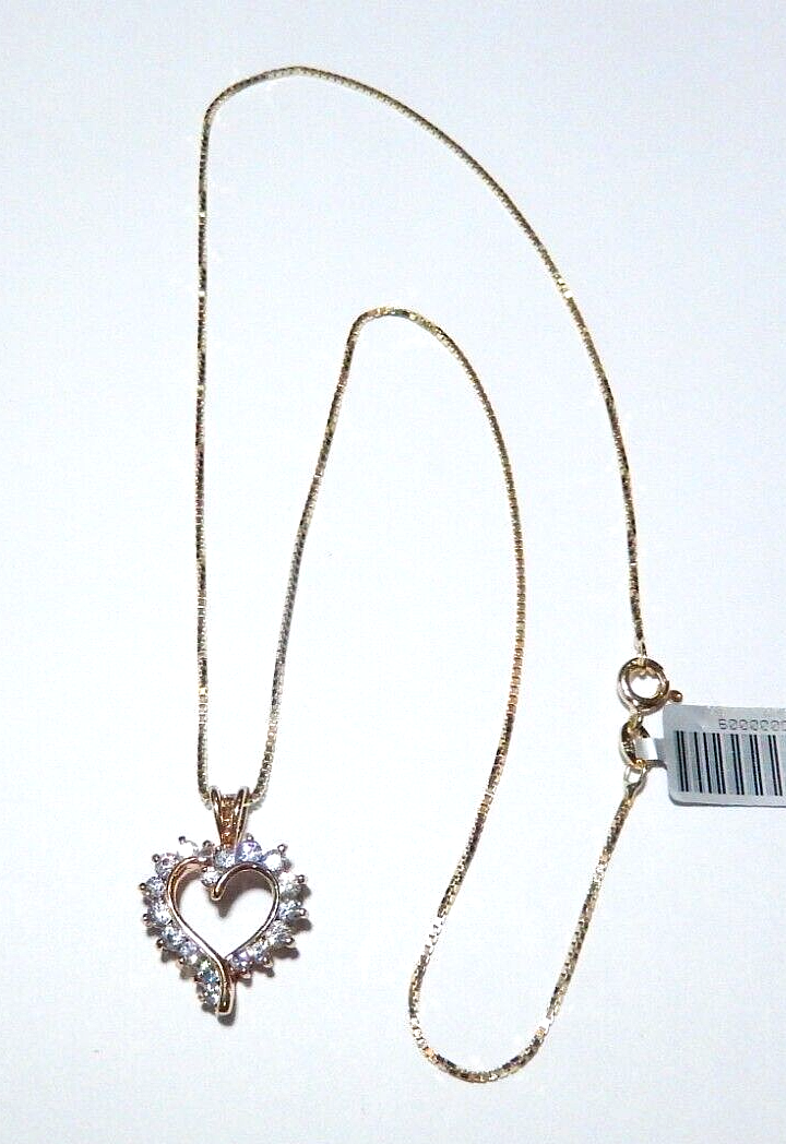 NWT 100CT Gold Vermeil Open Heart Cubic Zirconia Pendant w 18 Vermeil Chain