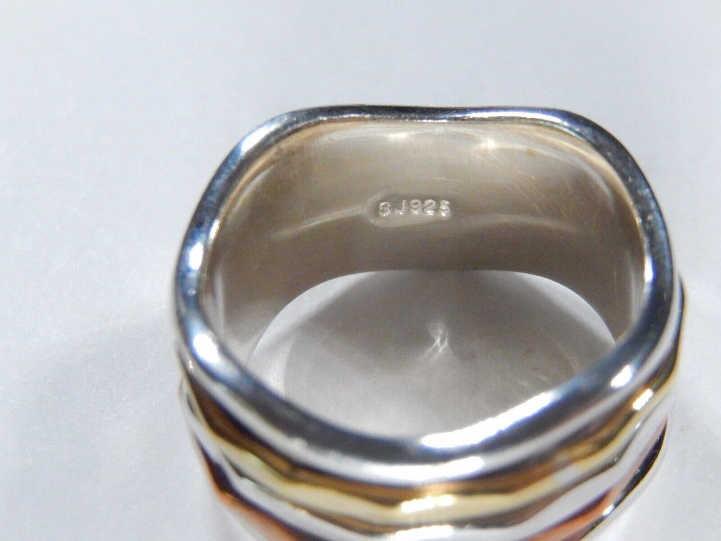 Sterling Silver Spinner Ring w/ Brass Copper & Sterling Silver Bands Sz 7.5