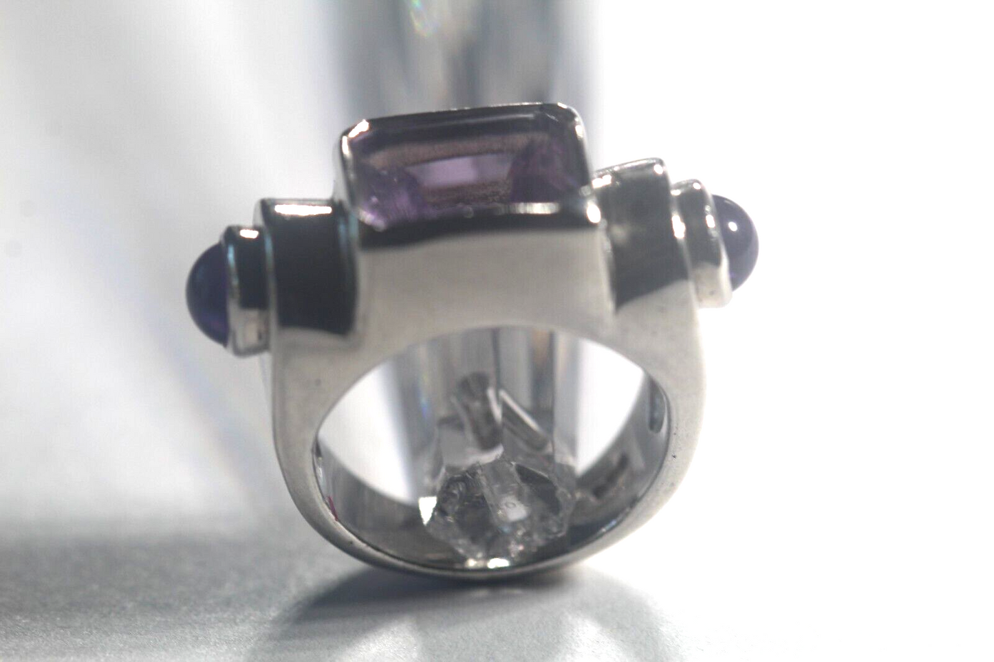 *VINTAGE* Sterling Silver Mid Century Modern Amethyst Gemstone Ring Size 5