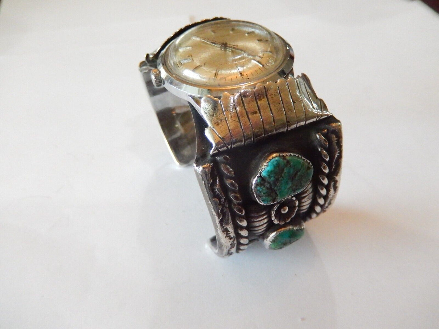 KEE YAZZIE  Navajo Indian Jewelry Sterling Silver  Turquoise Watch Cuff 157gm