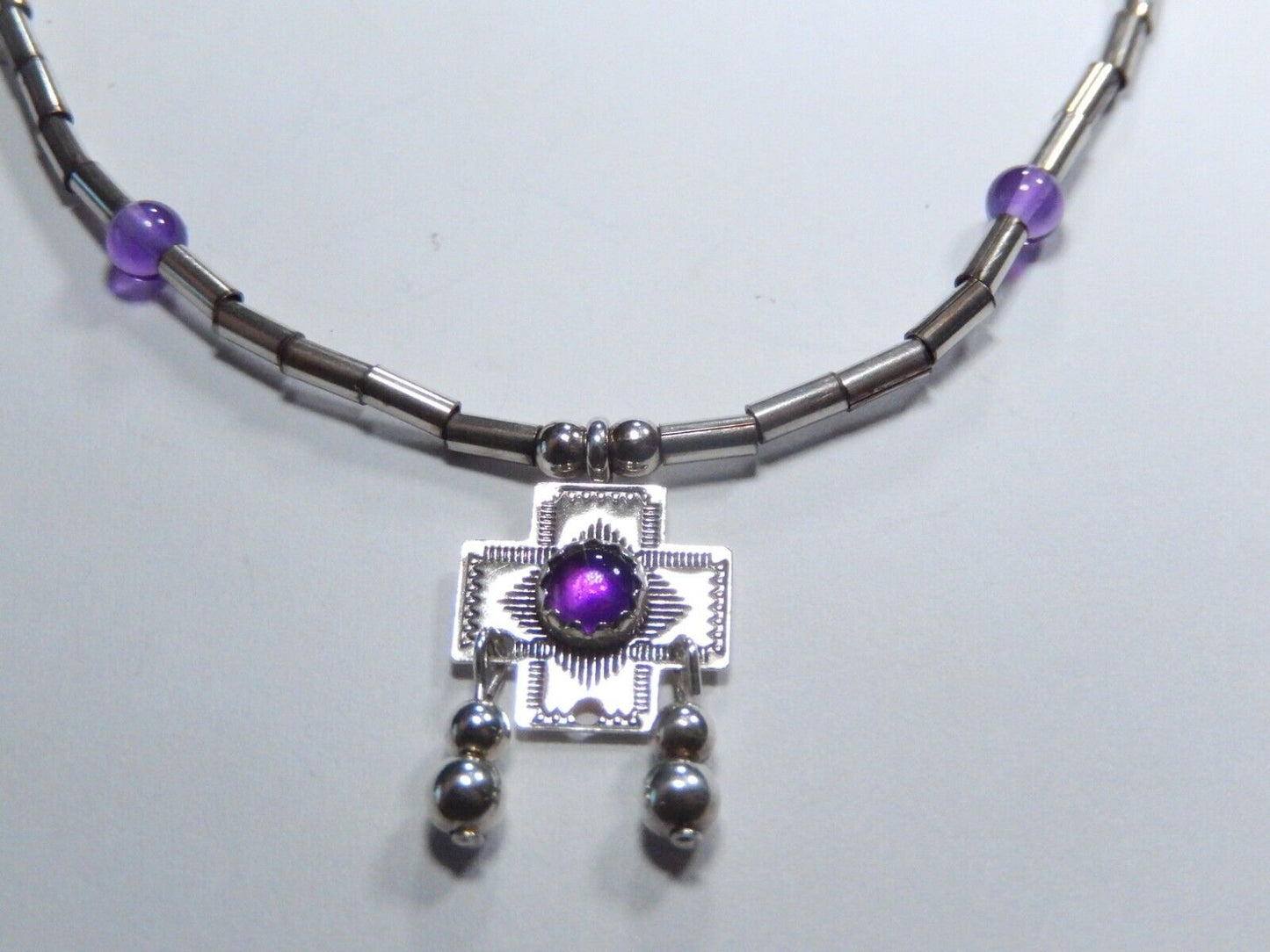"VINTAGE" Q.T.  Carolyn Pollack Sterling Silver & Beaded Amethyst 18" Necklace